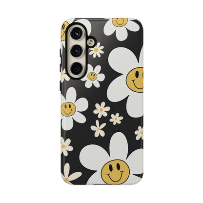 Samsung Galaxy S24 Plus / Glossy Phone Case - Fun Retro Daisy Pattern with Dark Grey Background Phone Case