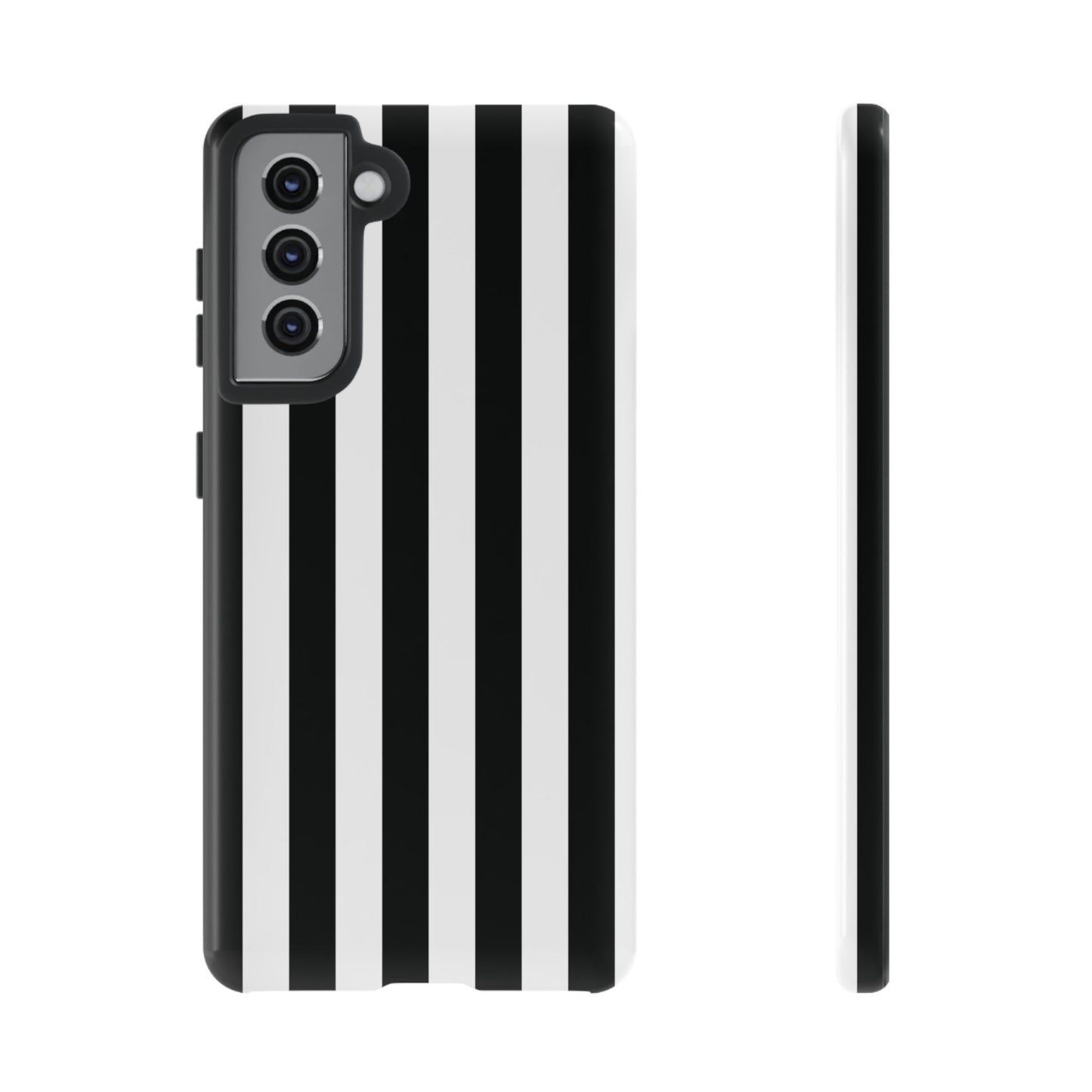 Samsung Galaxy S21 / Glossy Phone Case - Simple Black & White Stripe Pattern Phone Case