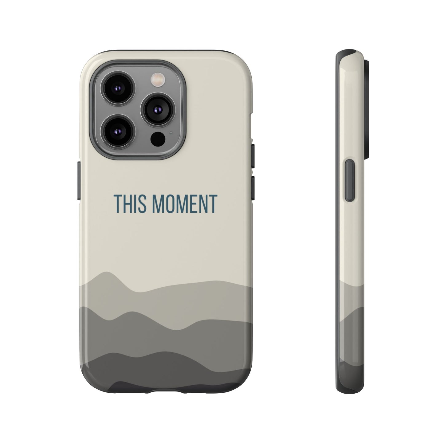 iPhone 14 Pro / Glossy Phone Case - Minimalist Cream Waves ’This Moment’ Statement Phone Case