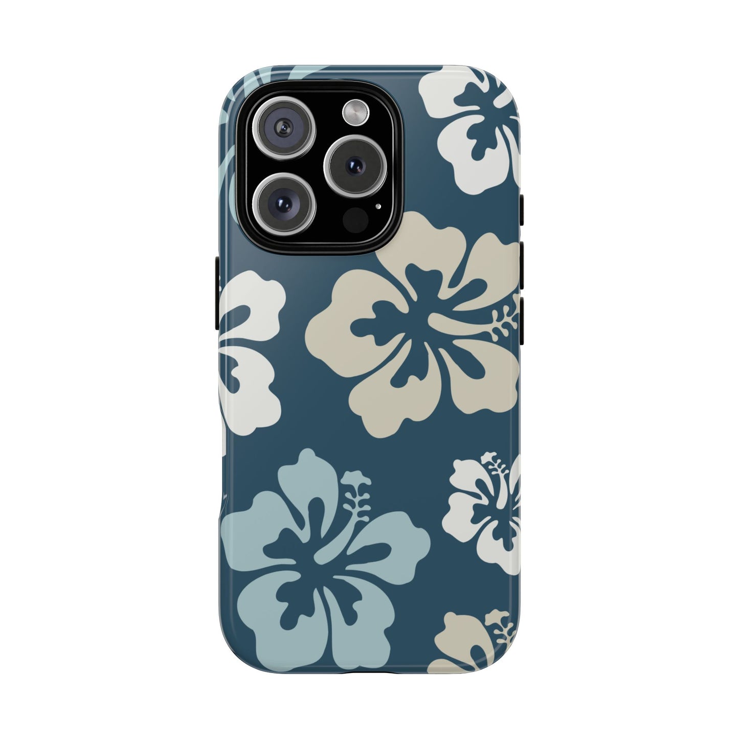 iPhone 16 Pro / Glossy Phone Case - ’Blue Hibiscus Retro Pattern #1’ Phone Case
