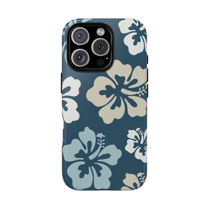 iPhone 16 Pro / Glossy Phone Case - ’Blue Hibiscus Retro Pattern #1’ Phone Case