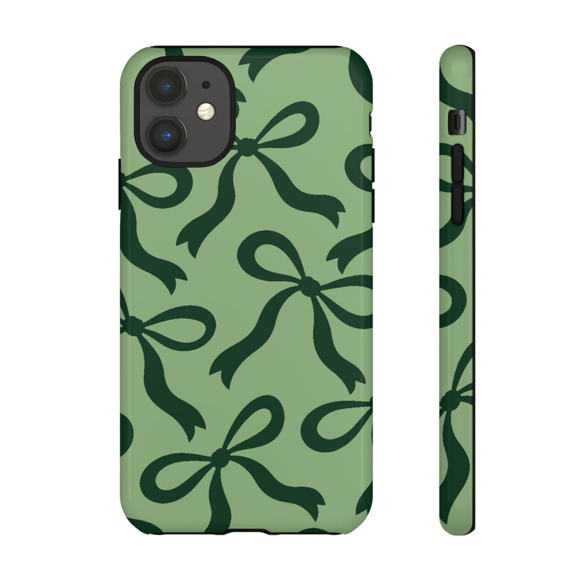 Bold Sage Green and Forest Green Bow Pattern Phone Case - Green Phone Case - iPhone 11 / Glossy