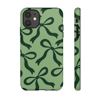 Bold Sage Green and Forest Green Bow Pattern Phone Case - Green Phone Case - iPhone 11 / Glossy