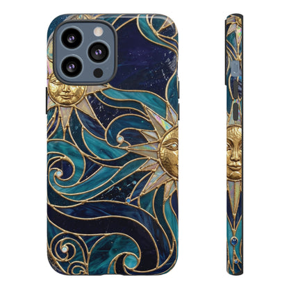 Elegant Teal & Gold Celestial Suns Phone Case