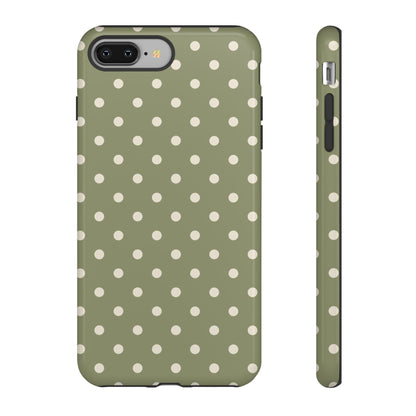 iPhone 8 Plus / Glossy Phone Case - ’Green & White Dot Pattern’ Phone Case