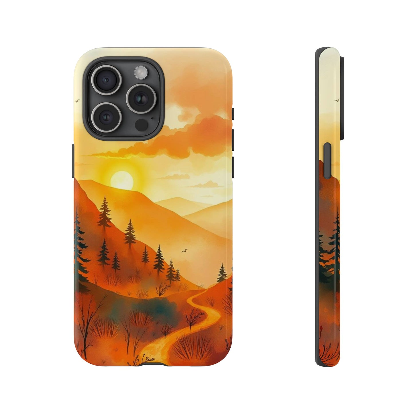 iPhone 15 Pro Max / Glossy Phone Case - Golden Sunset Design Phone Case