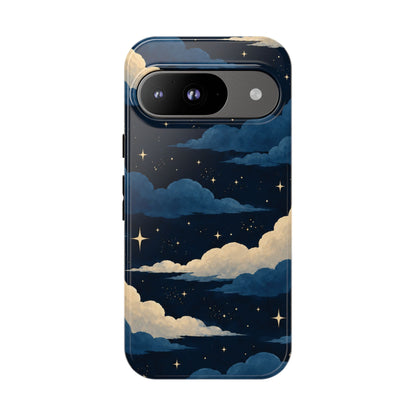 Illustrated Navy Blue Clouds & Stars Phone Case