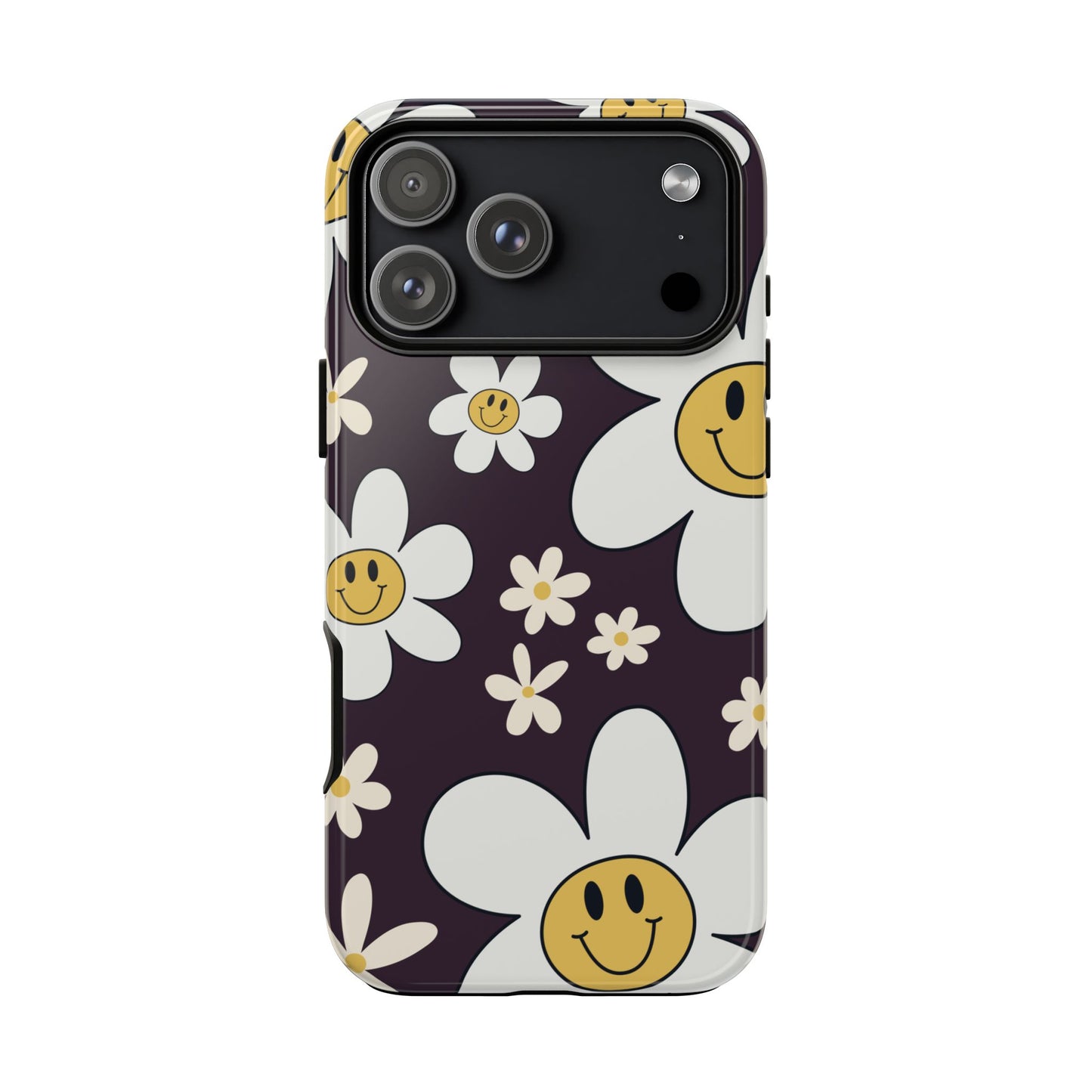 iPhone 17 Pro Max / Glossy Phone Case - Fun Retro Daisy Pattern with Purple Background Phone Case