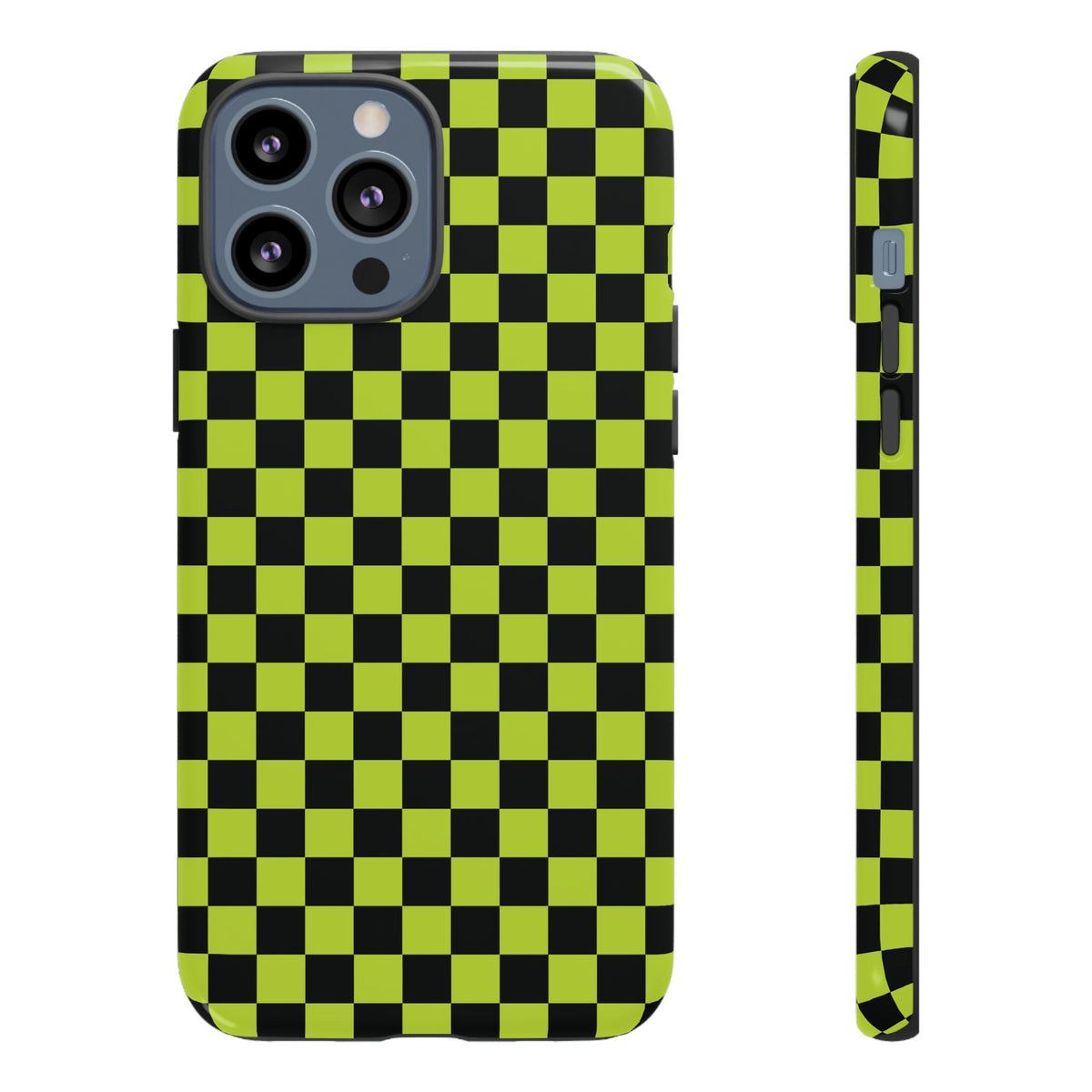 Trendy Neon Lime Green & Black Small Checked Pattern Phone Case - Green Phone Case - iPhone 13 Pro Max / Glossy