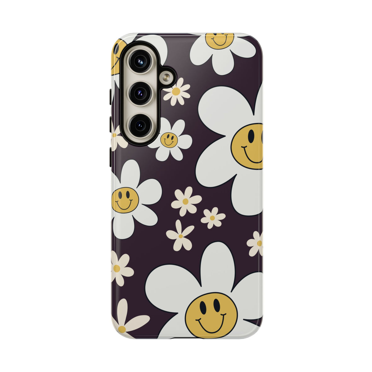 Fun Retro Daisy Pattern with Purple Background Phone Case - Purple Phone Case - Samsung Galaxy S24 Plus / Glossy