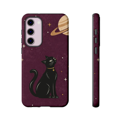 Whimsical Plum Celestial Black Cat Phone Case