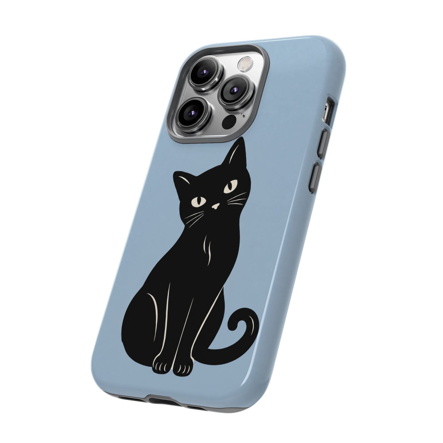 Minimalist Powder Blue & Black Cat Phone Case