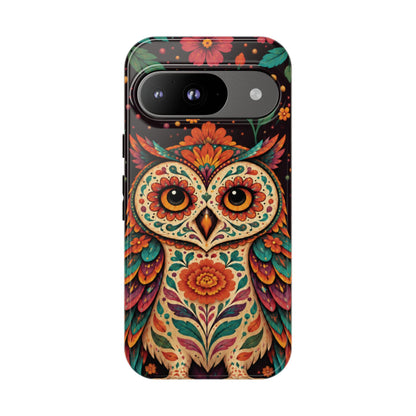 Vibrant Terracotta and Teal Calavera Owl Phone Case - Multicolor Phone Case - Google Pixel 9 / Glossy