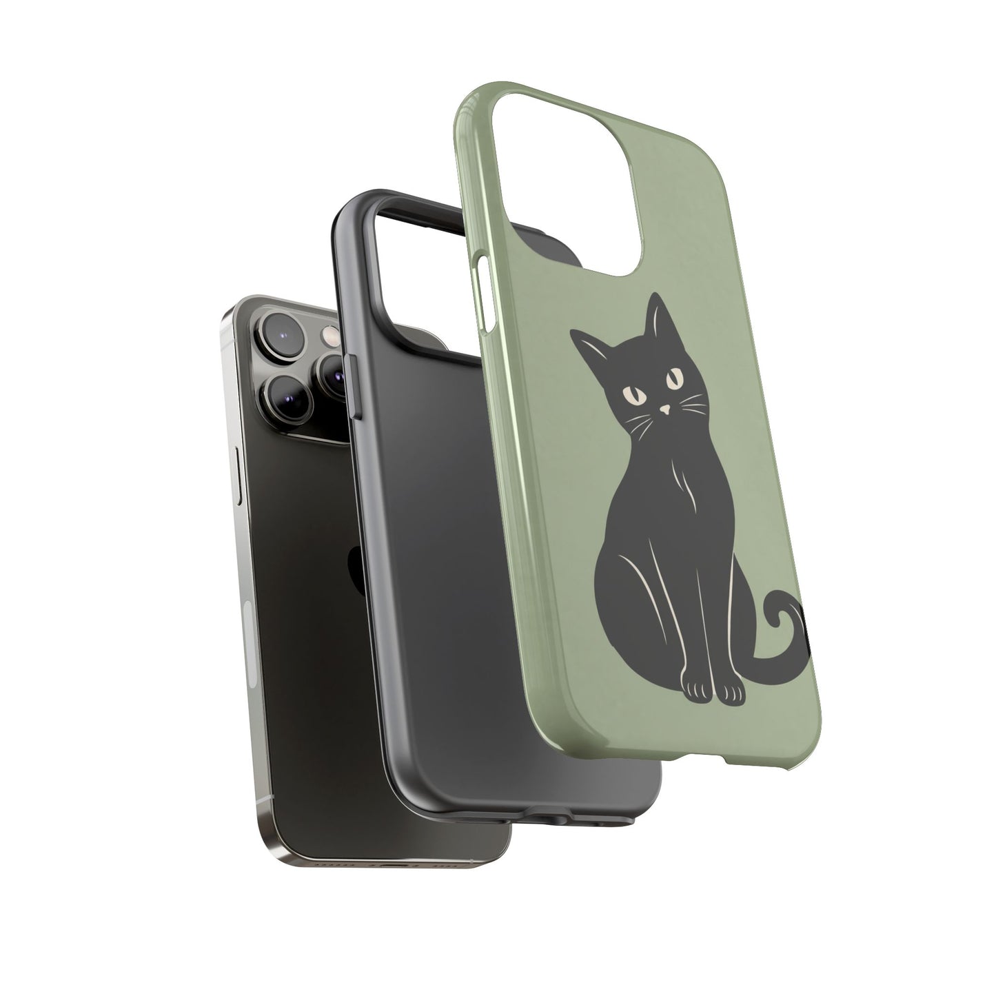 Minimalist Sage Green & Black Cat Phone Case