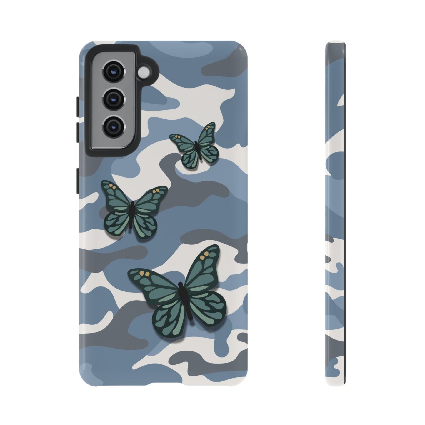 Samsung Galaxy S21 / Glossy Phone Case - Light Blue Butterfly Camo Phone Case