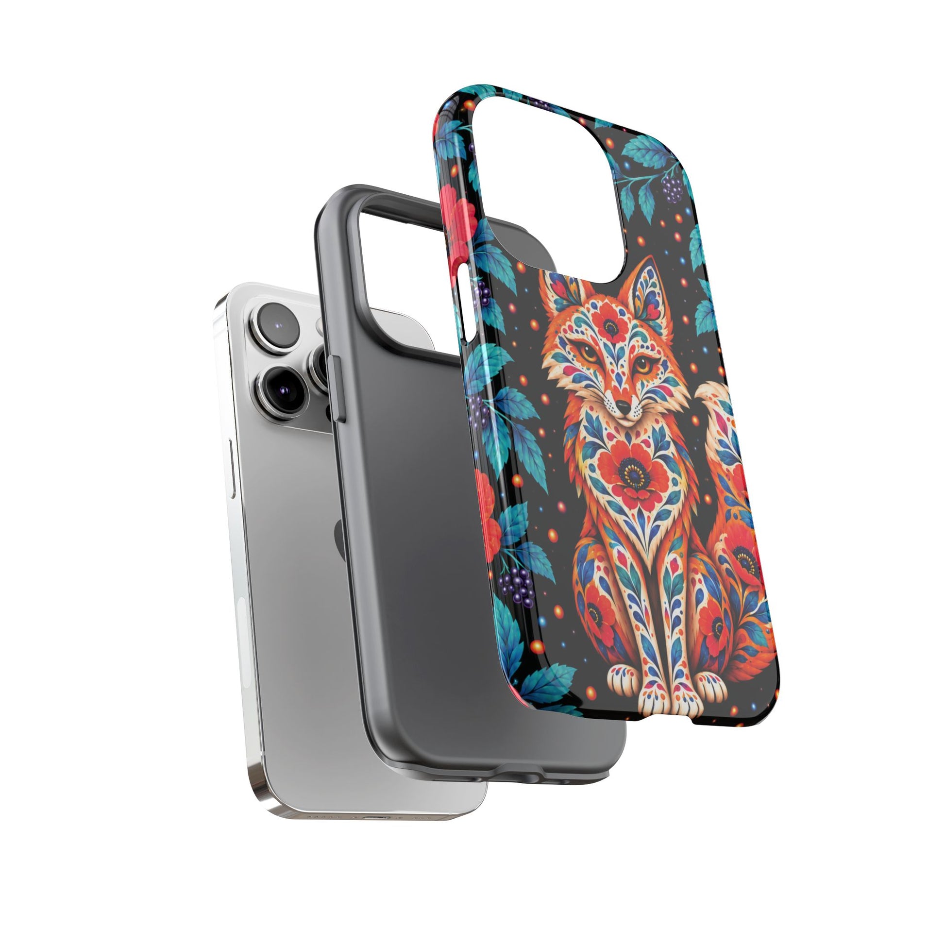 Vibrant Orange and Turquoise Calavera Fox Phone Case - Multicolor Phone Case