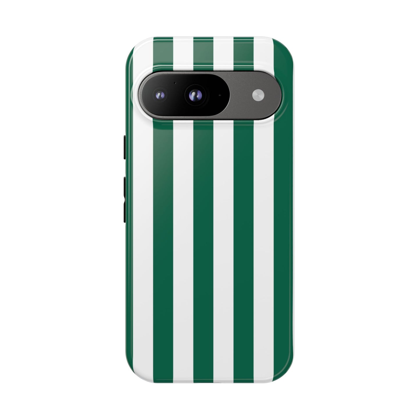 Google Pixel 9 / Glossy Phone Case - Simple Green & White Stripe Pattern Phone Case