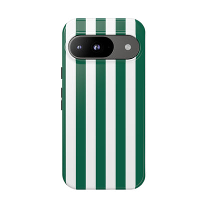 Google Pixel 9 / Glossy Phone Case - Simple Green & White Stripe Pattern Phone Case