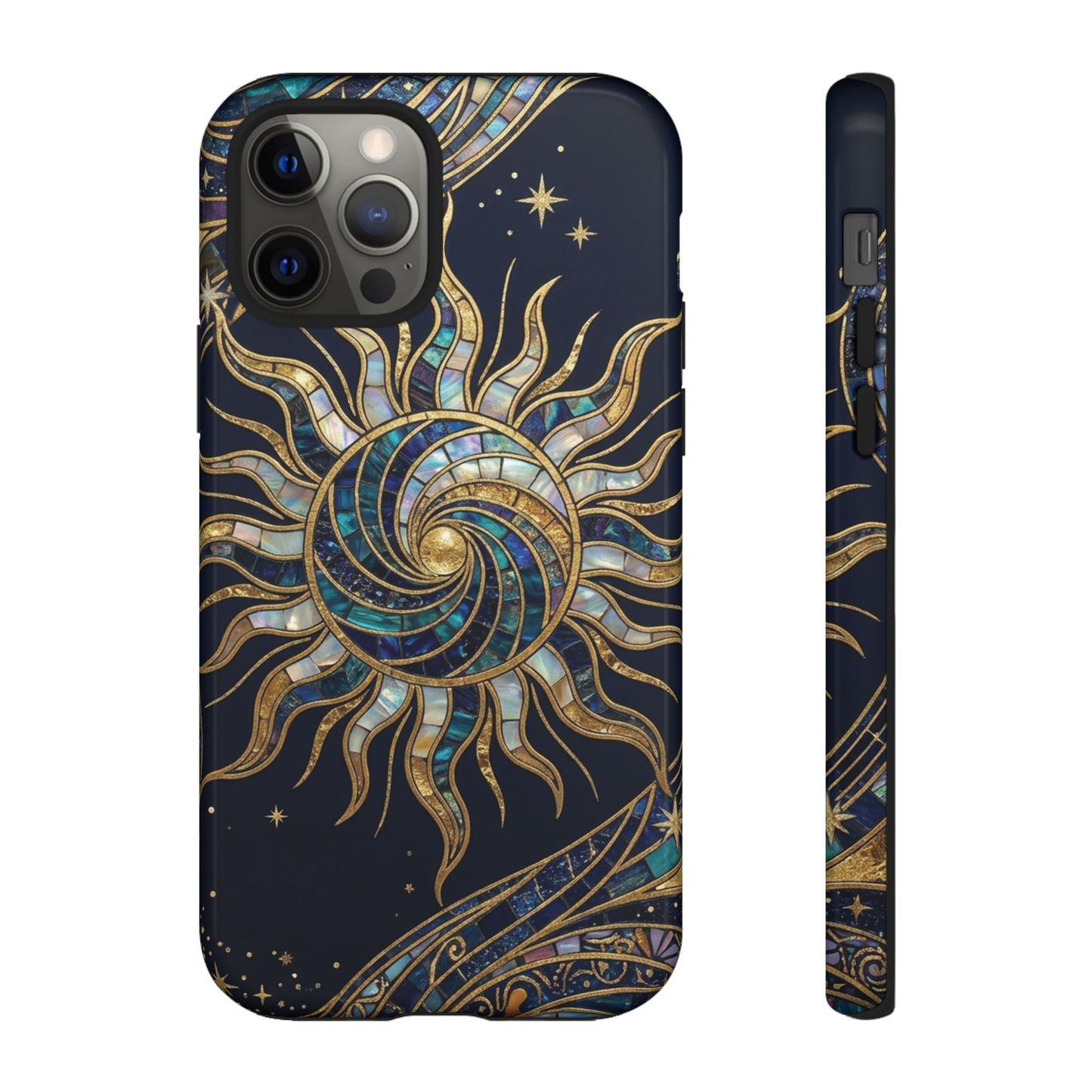 Elegant Navy & Gold Solar Spiral Phone Case