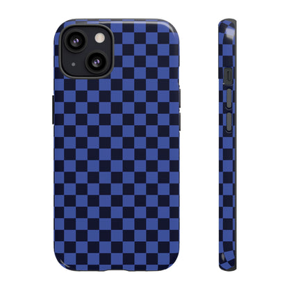 iPhone 13 / Glossy Phone Case - ’Bold Blue Checkered Pattern’ Phone Case