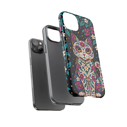 Vibrant Purple and Teal Calavera Cat Phone Case - Multicolor Phone Case