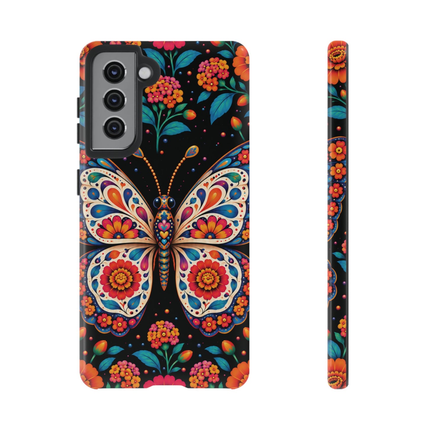 Vibrant Orange and Turquoise Calavera Butterfly Phone Case - Multicolor Phone Case - Samsung Galaxy S21 / Glossy