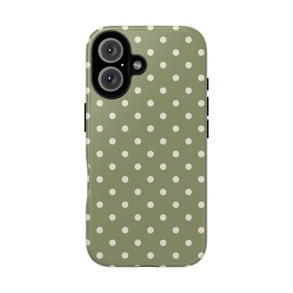 iPhone 16 / Glossy Phone Case - ’Green & White Dot Pattern’ Phone Case