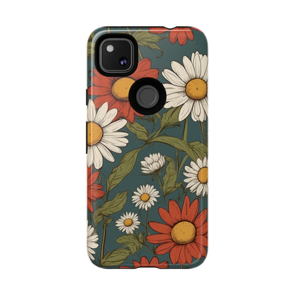 Boho Chic Daisies Floral Pattern "White & Red" Phone Case