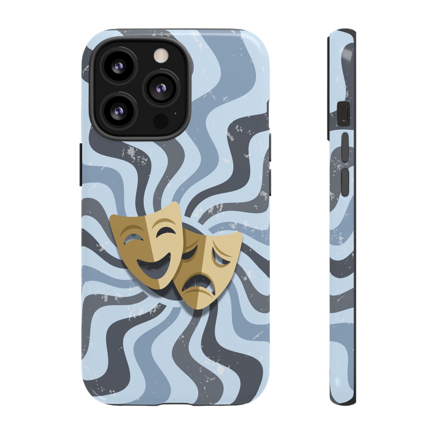 Comedy & Tragedy Masks – Blue Minimal Retro Wave Phone Case - Blue Phone Case - iPhone 13 Pro / Glossy