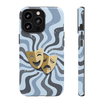 Comedy & Tragedy Masks – Blue Minimal Retro Wave Phone Case - Blue Phone Case - iPhone 13 Pro / Glossy