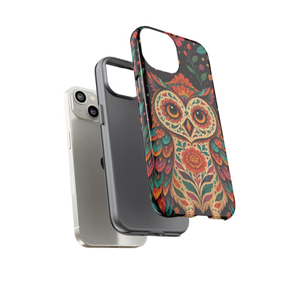 Vibrant Terracotta and Teal Calavera Owl Phone Case - Multicolor Phone Case
