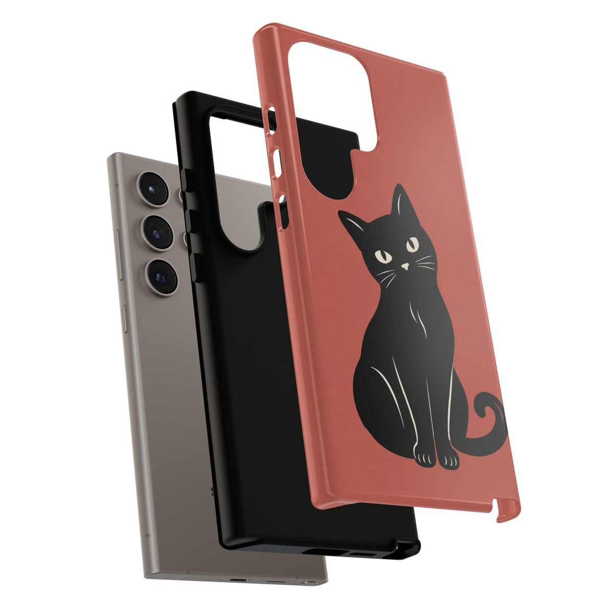 Minimalist Coral Red & Black Cat Phone Case