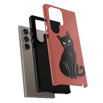 Minimalist Coral Red & Black Cat Phone Case
