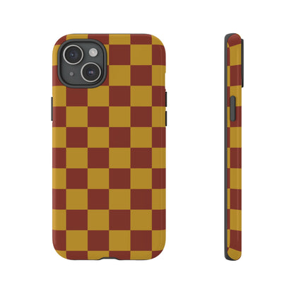 Trendy Mustard & Burgandy Checked Pattern Phone Case - Brown Phone Case - iPhone 15 Plus / Glossy