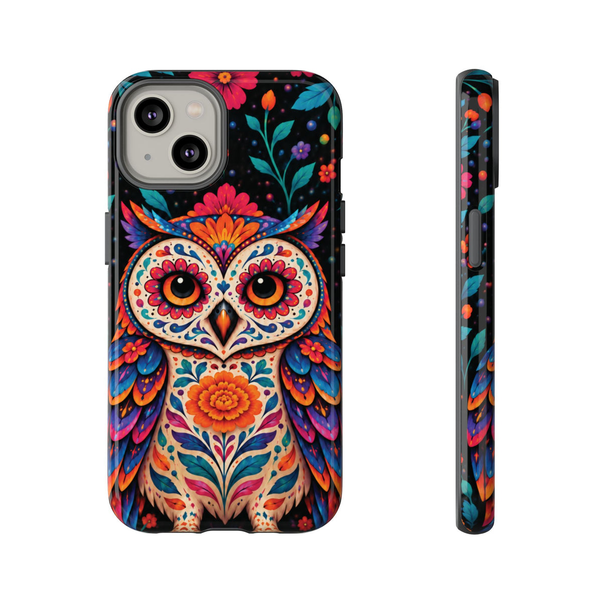 Vibrant Orange and Turquoise Calavera Owl Phone Case - Multicolor Phone Case - iPhone 14 / Glossy