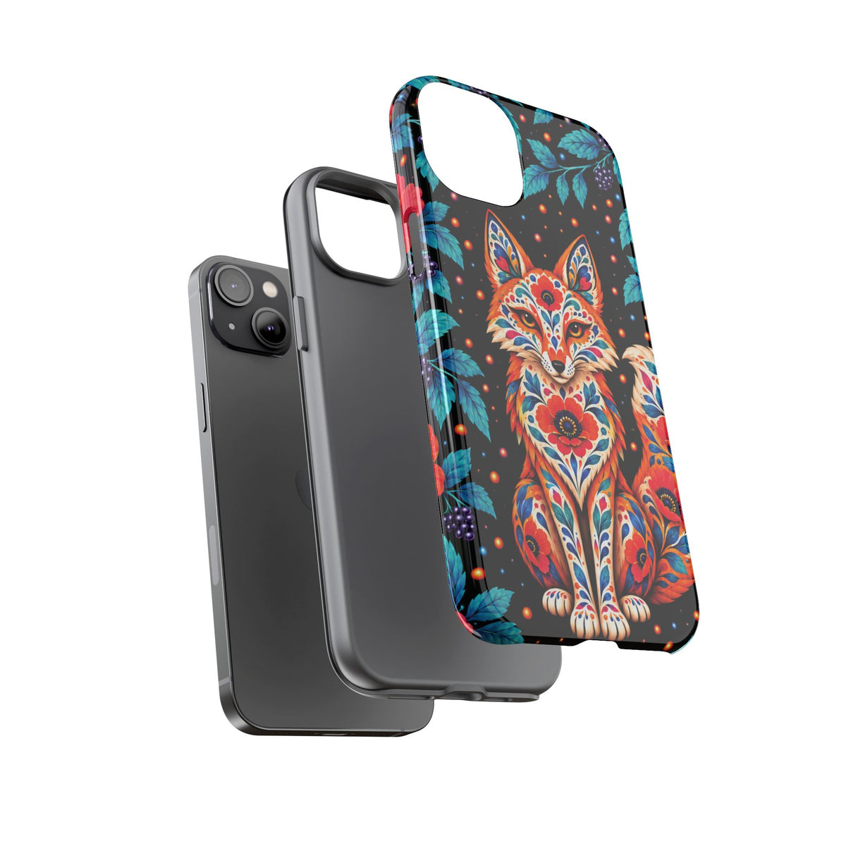 Vibrant Orange and Turquoise Calavera Fox Phone Case - Multicolor Phone Case