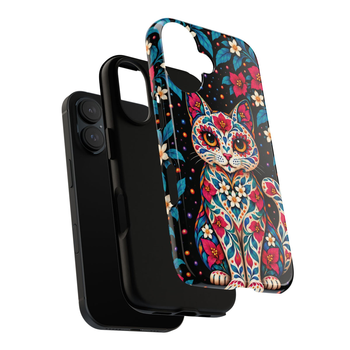 Vibrant Pink and Turquoise Calavera Cat Phone Case - Multicolor Phone Case