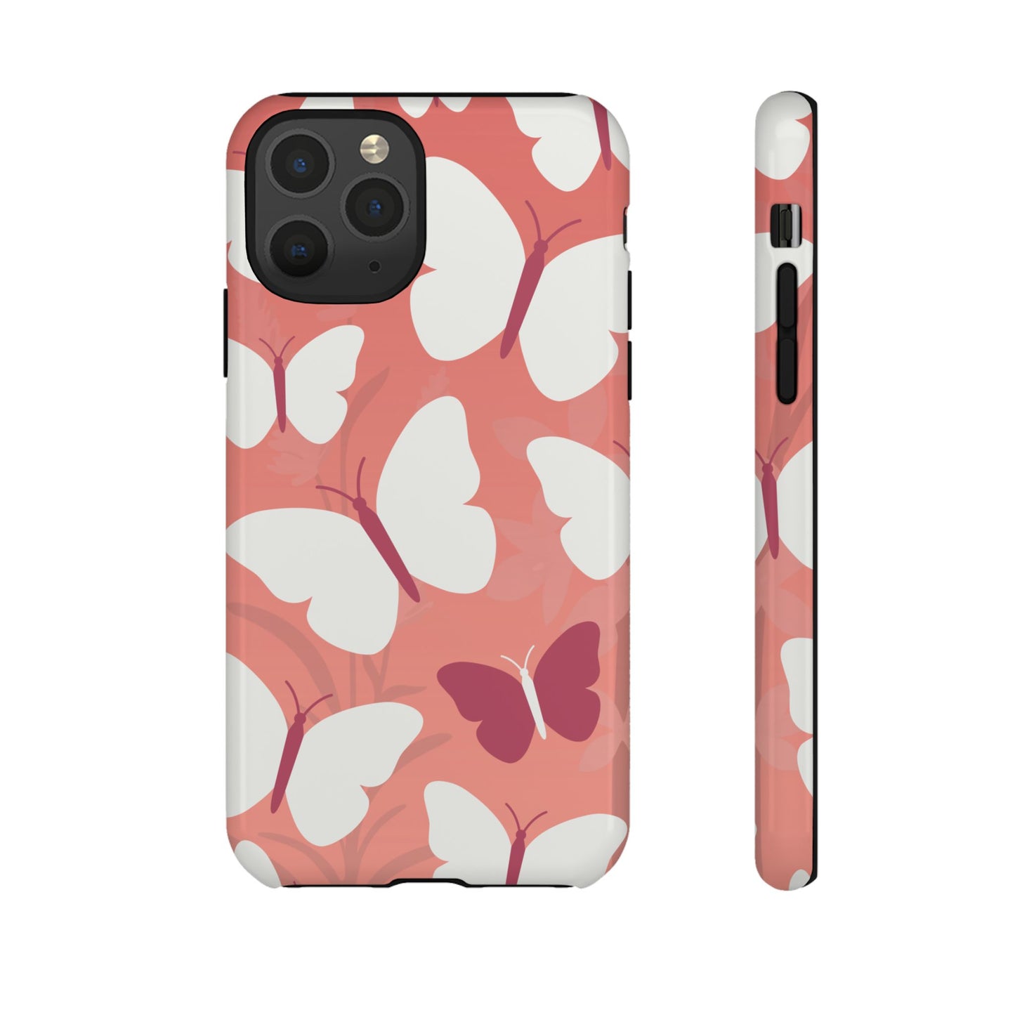 iPhone 11 Pro / Glossy Phone Case - Minimalist Pink Butterfly Pattern Phone Case
