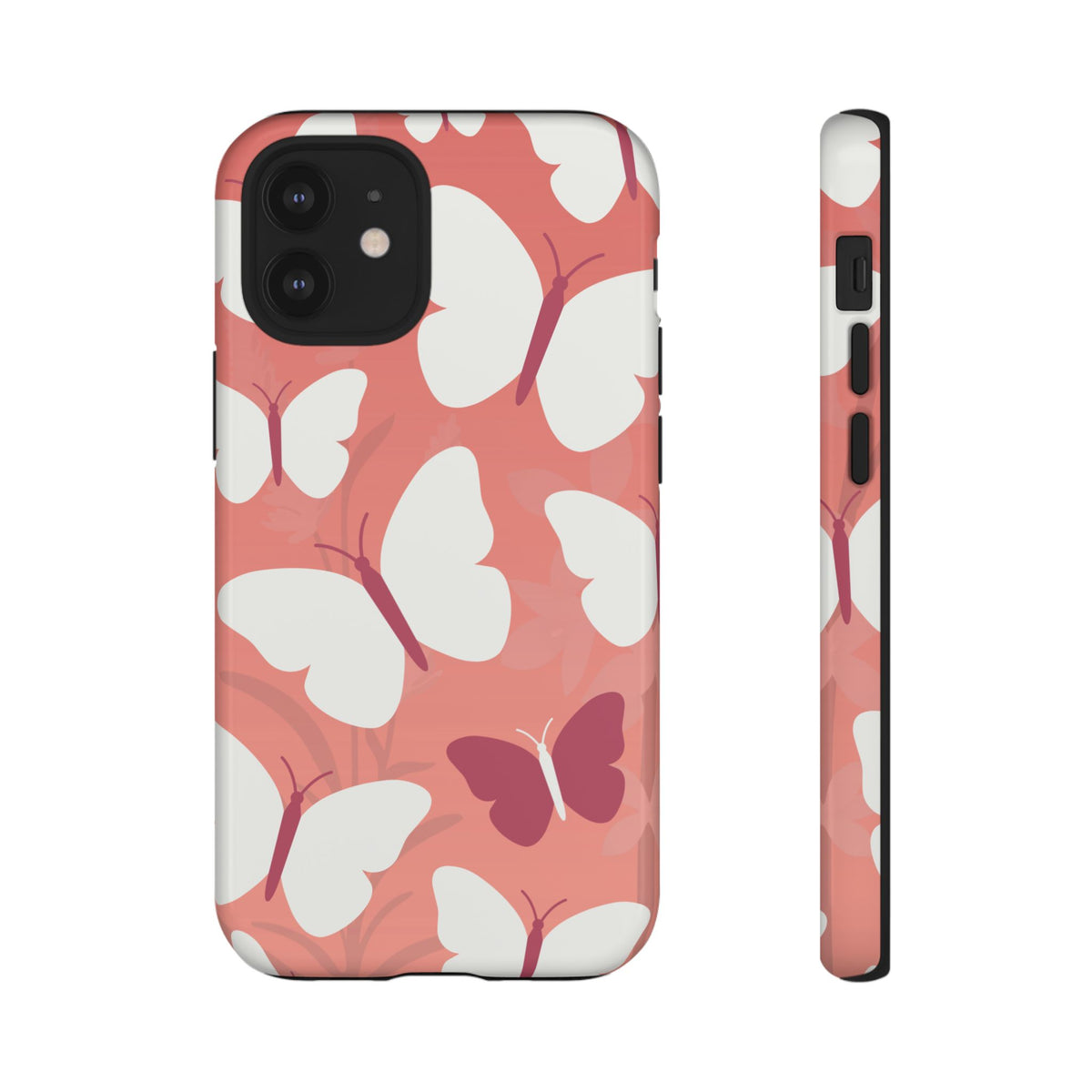 Minimalist Pink Butterfly Pattern Phone Case - Pink Phone Case - iPhone 12 Mini / Glossy