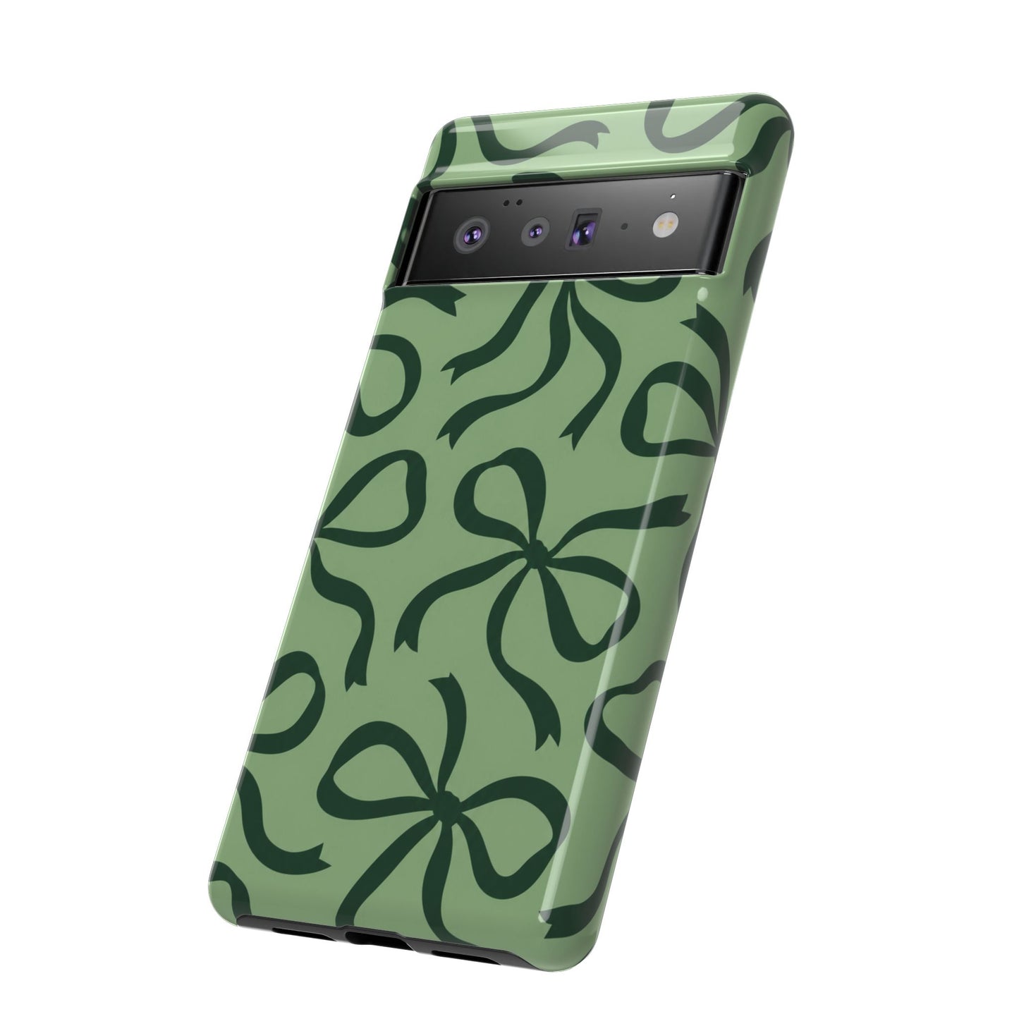 Bold Sage Green and Forest Green Bow Pattern Phone Case