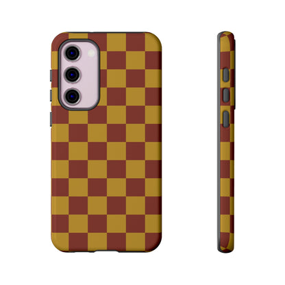 Samsung Galaxy S23 Plus / Glossy Phone Case - Trendy Mustard & Burgandy Checked Pattern Phone Case