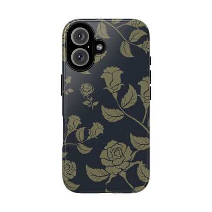 iPhone 16 / Glossy Phone Case - ’Blue & Olive Rose Pattern’ Phone Case