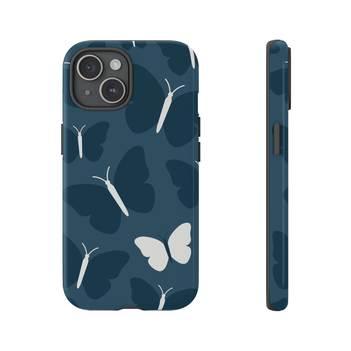 Minimalist Dark Blue Butterfly Pattern Phone Case - Blue Phone Case - iPhone 15 / Glossy