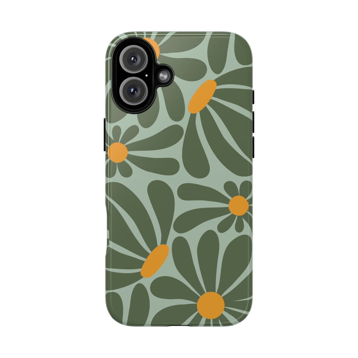 Retro Green Daisy Pattern Phone Case - Green Phone Case - iPhone 16 Plus / Glossy