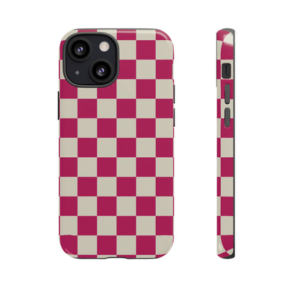 iPhone 13 Mini / Glossy Phone Case - ’Pink & White Checkered Pattern’ Phone Case