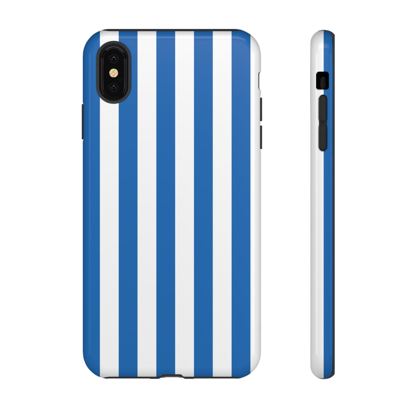iPhone XS MAX / Glossy Phone Case - Simple Light Blue & White Stripe Pattern Phone Case