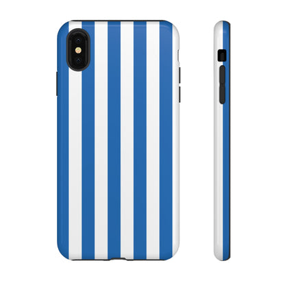 iPhone XS MAX / Glossy Phone Case - Simple Light Blue & White Stripe Pattern Phone Case