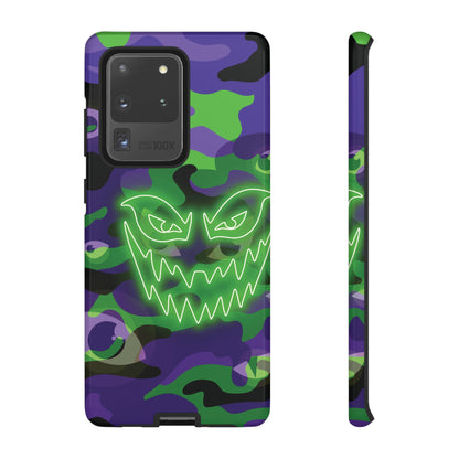 Samsung Galaxy S20 Ultra / Glossy Phone Case - Green & Purple Neon Face Camo Phone Case