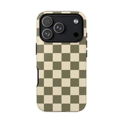 iPhone 17 Pro / Glossy Phone Case - ’Green Checkered Pattern’ Phone Case