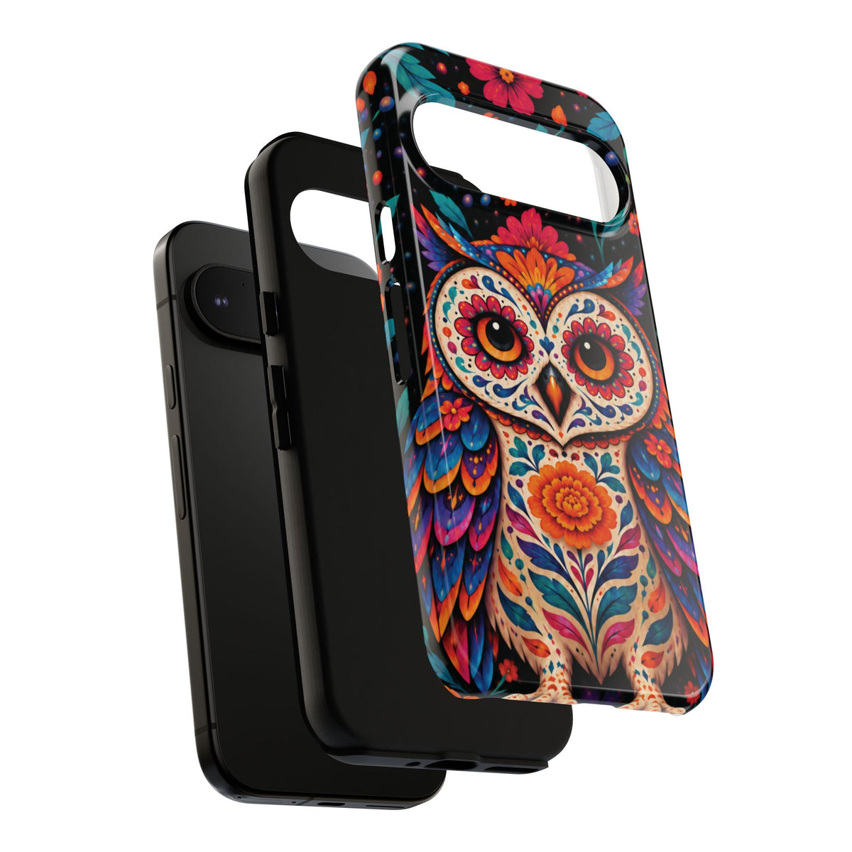 Vibrant Orange and Turquoise Calavera Owl Phone Case - Multicolor Phone Case